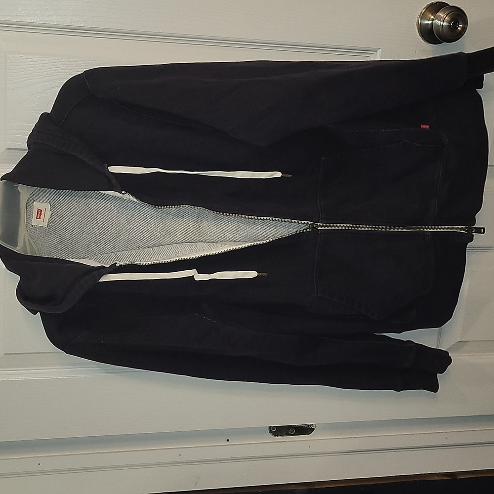 Heavy Weight Levi's Hoodie Black Double Zipper. Top Zipper Pull is Broken
